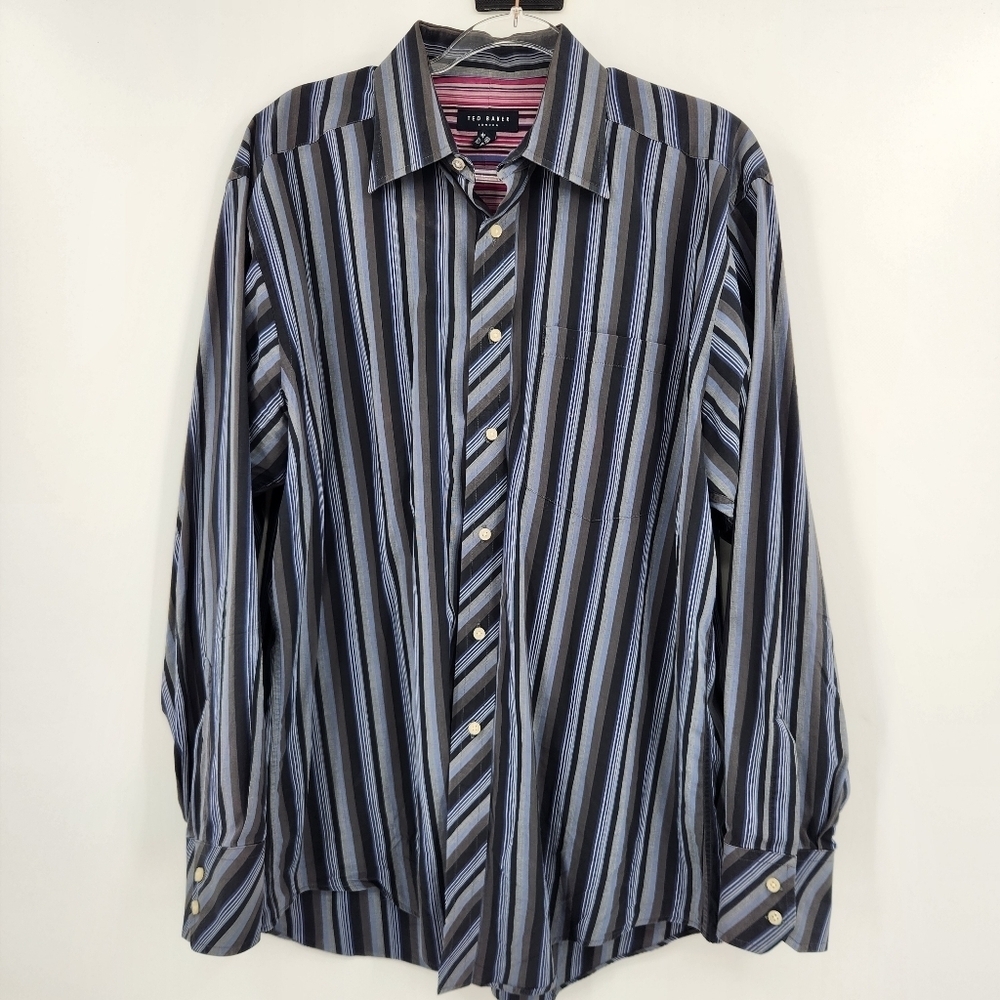 Ted Baker London Mens Long Sleeve Button Front Shirt Size 16.5 34/35 Cotton